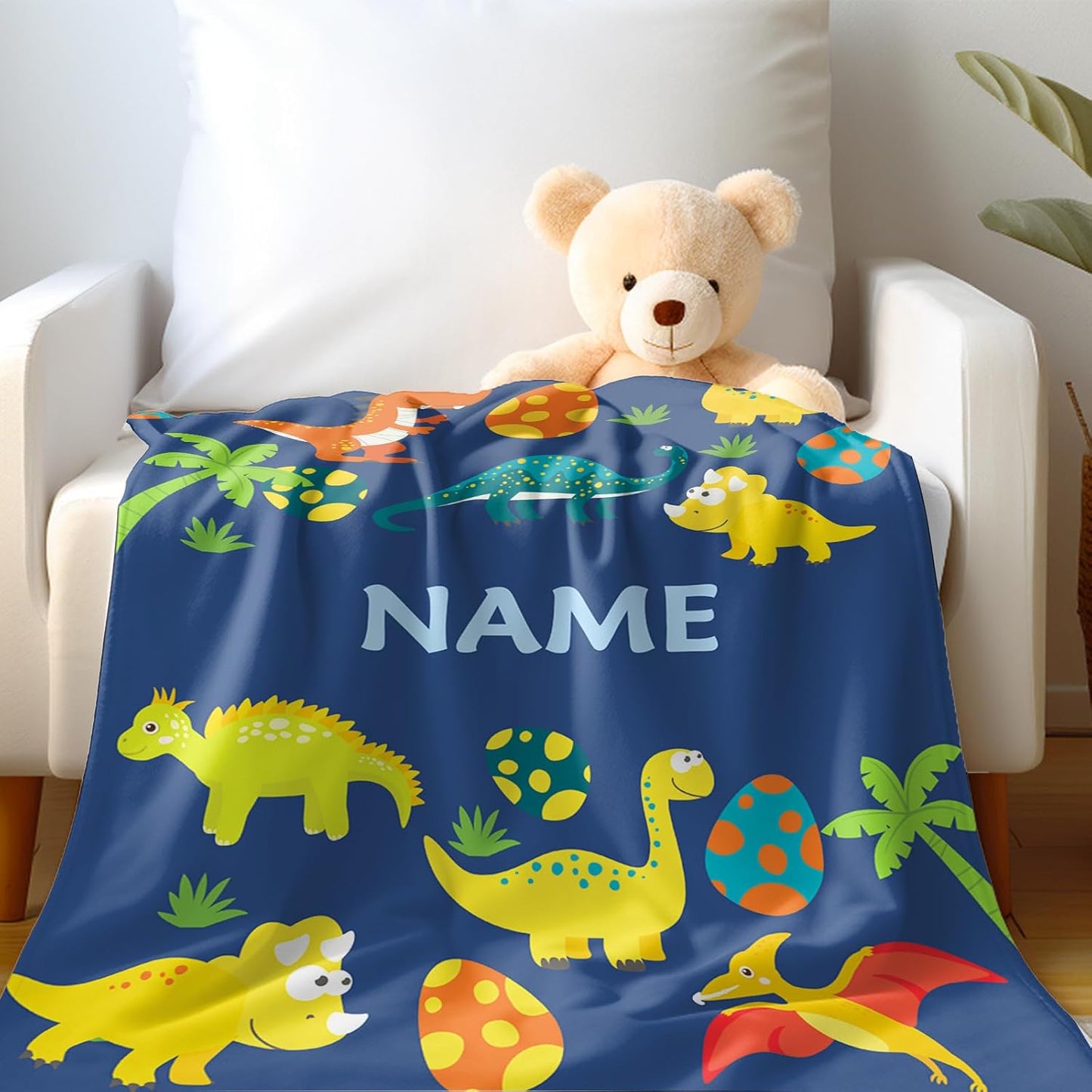 Ship Next Day, Custom Dinosaur Blanket - Printed in USA, Personalized Blankets with Name, Gift for