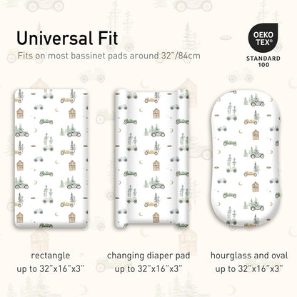 Gllquen Baby Bassinet Sheets 4 Pack, Breathable Cozy Fitted Mattress Sheet, Elastic Travel Crib Fashionable Pattern, Standard Cradle Safe Sheets for Baby Boys Girls 32"x16" (Car)