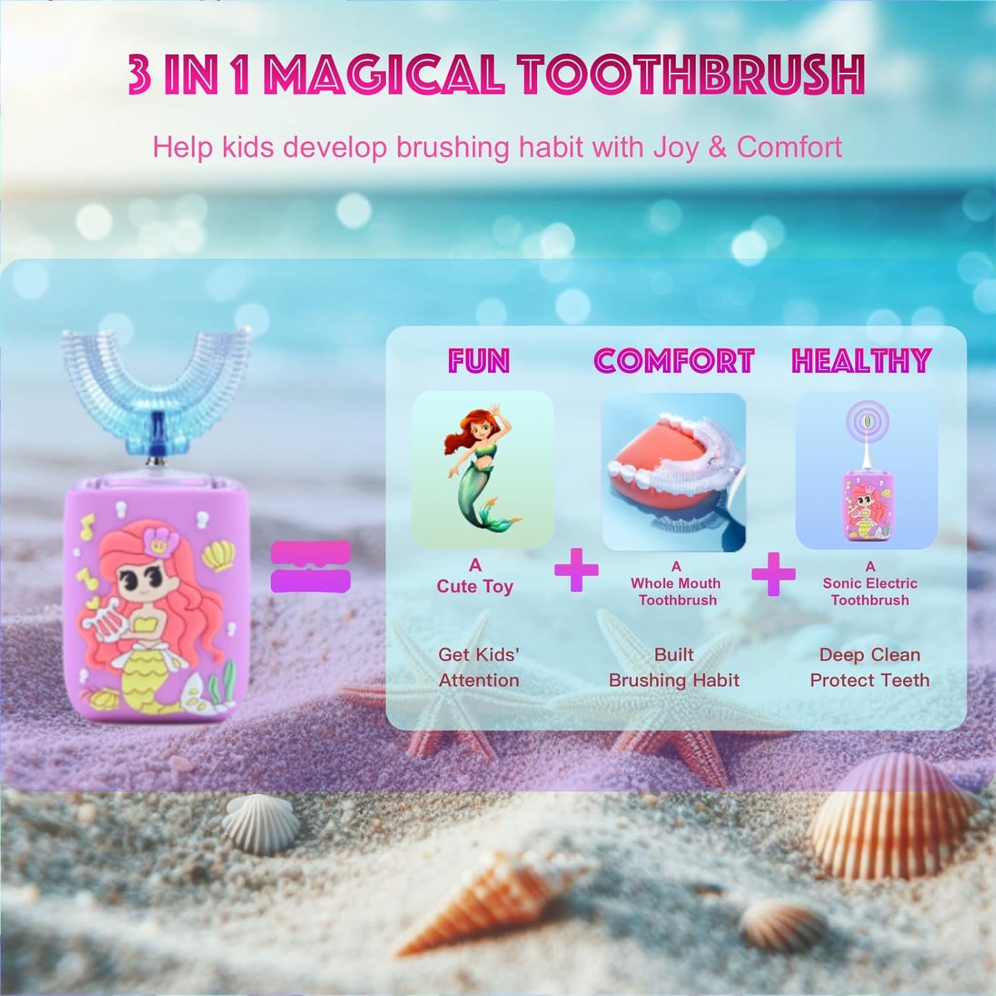 Kids Electric Toothbrush, U Shaped Toothbrush Kids Sonic Automatic Brush with Cup 5 Brush Head 6