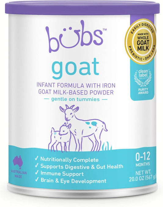 Bubs Whole Goat Milk Formula with Iron, Goat Milk-Based Powder, for Infants 0-12 Months, Made with