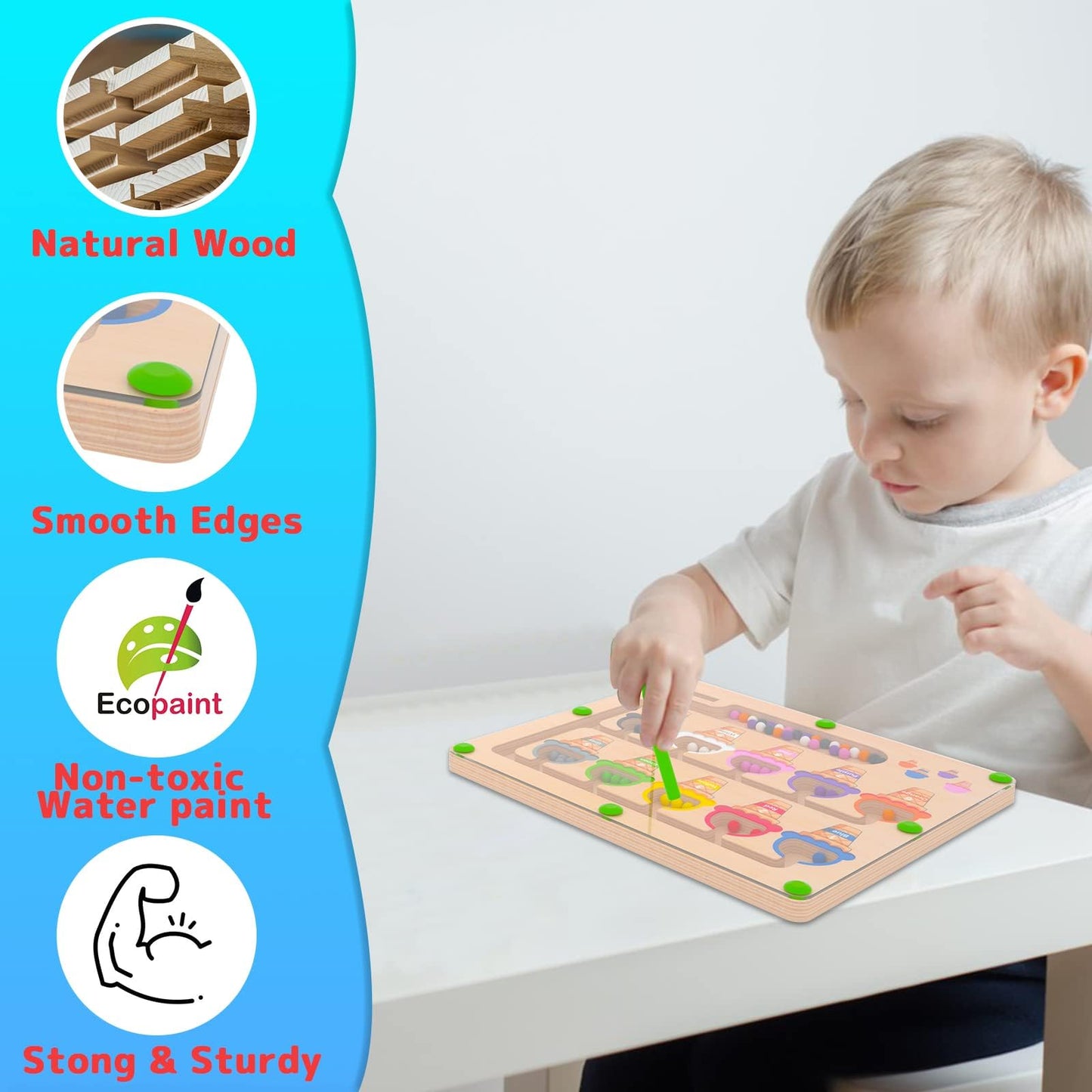 MTYOKILN Magnetic Color & Number Maze - Montessori Wooden Color Matching Learning Counting Puzzle