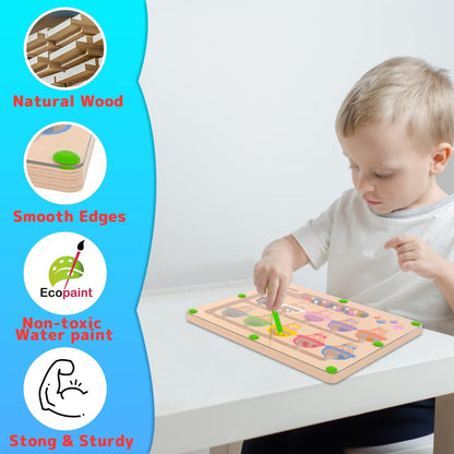 MTYOKILN Magnetic Color & Number Maze - Montessori Wooden Color Matching Learning Counting Puzzle
