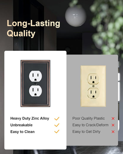 2-Pack Single Duplex Outlet Cover Plate, Decorative Aged Bronze Switch Plates and Outlet Covers, Metal Wall Plates for Electrical Outlets, 1 Gang Receptacle Cover, Corrosion Resistant