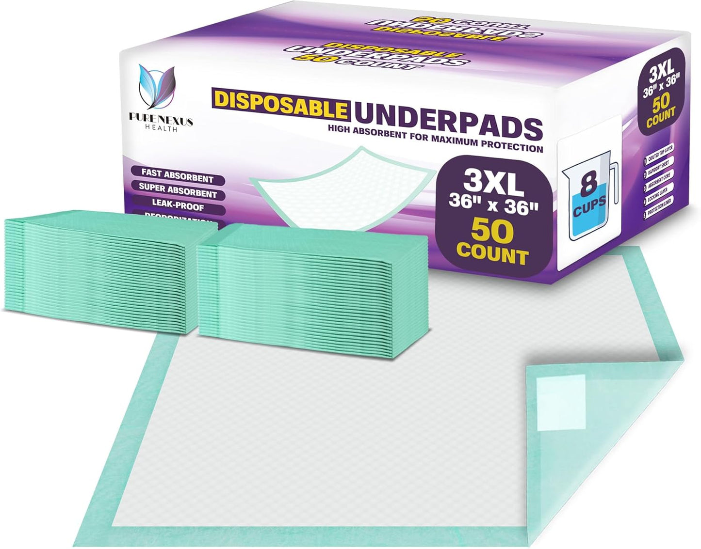 Disposable Bed Pads for Adults Extra Large 36 x 36 (50 Count) - Incontinence Bed Pads, Chuck Pads