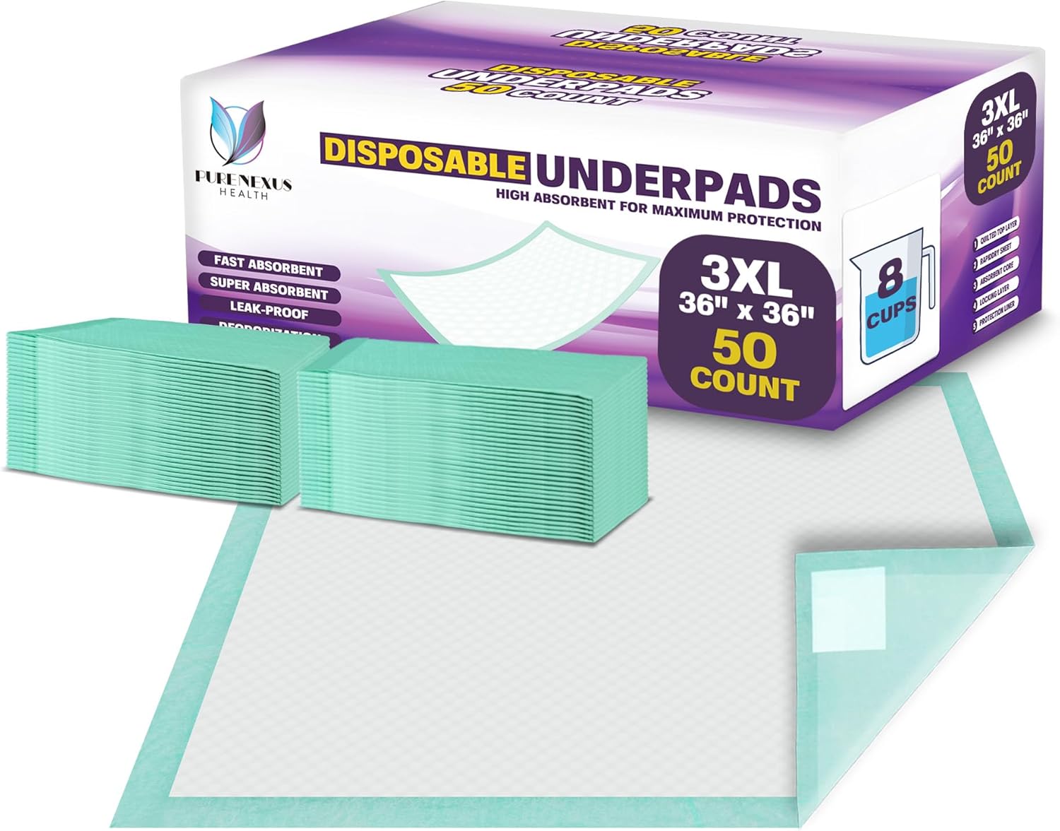 Disposable Bed Pads for Adults Extra Large 36 x 36 (50 Count) - Incontinence Bed Pads, Chuck Pads