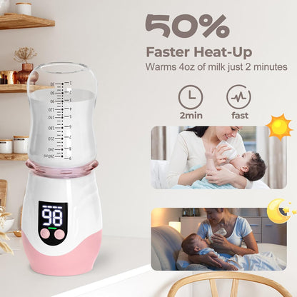 Portable Cordless Baby Bottle Warmer for Travel, Rechargeable with 8 Adapters & 1 Milk Powder