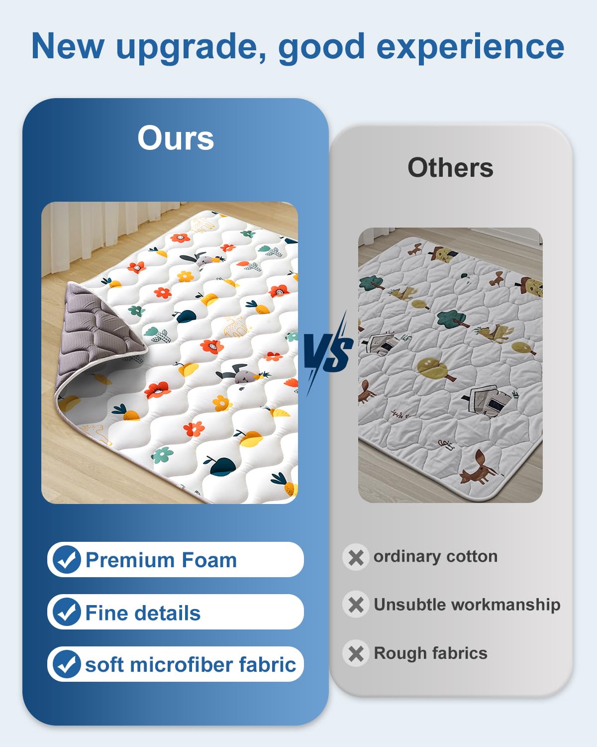 Odorless Premium Foam Baby Play Mat 4ft x 6ft, Soft Microfiber Fabric Crawling Mat for Floor- Comfortable and Hypoallergenic, Non-Slip Cushioned Floor Playpen mat for Infants,Babies,Toddlers