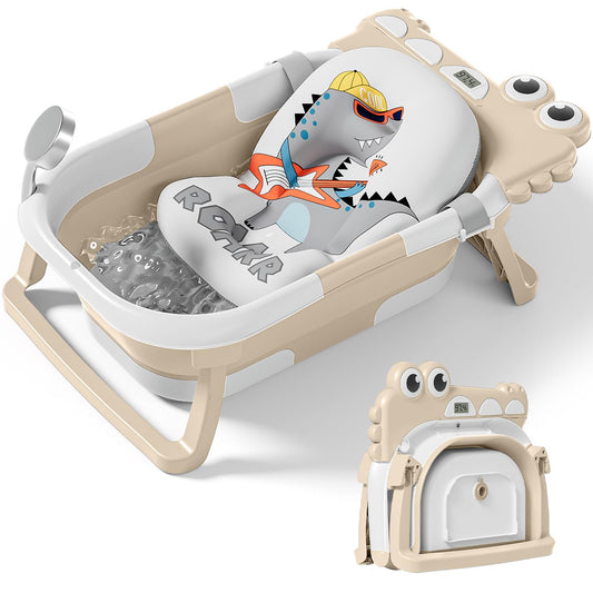 TPN Collapsible Baby Bathtub, Baby Bath Tub with Soft Cushion & Real-Time Thermometer, Baby Bathtub