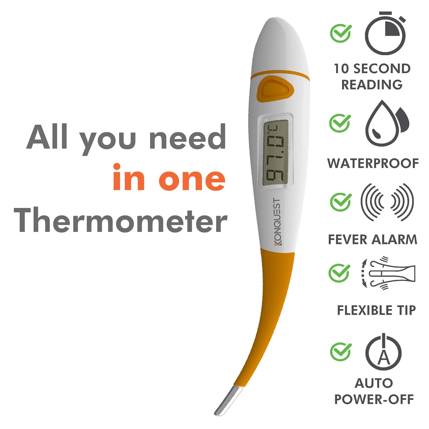 Konquest KDT-1201 Best Digital Medical Thermometer, Highly Accurate and Fast, Easy to Use, 10