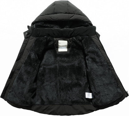 Kids Boy's Winter Coat Fleece Lined Waterproof Jacket Puffy Cotton Coat Thick Hooded Down Outdoor Coats