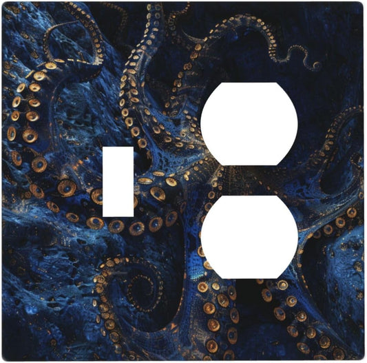 Decorative Outlet Covers Horror Night Blue Ocean Evil Octopus 2 Gang Wall Plate Cover Single Toggle Duplex Combo Two Switch Light Switch Cover Plate Jumbo Dual GFCI Faceplate