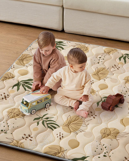 Blissful Diary Baby Play Mats for Floor, 59x59 Inch Thicker and Larger Soft Cushioning Foam Playmats for Babies and Toddlers, Foldable Washable Baby Playpen Mat, Earth Tones Design