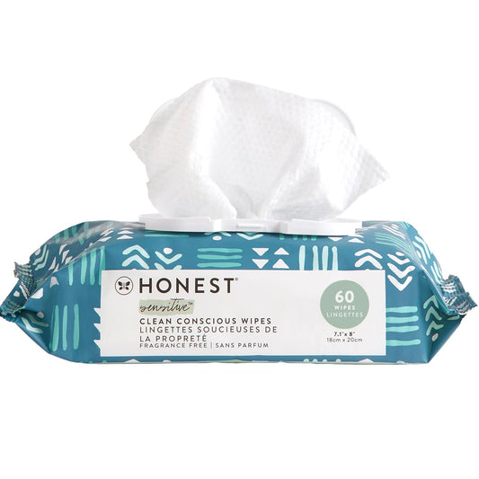 The Honest Company Clean Conscious Multi-Use Wipes | Hypoallergenic + Unscented for Sensitive Skin | Over 99% Water, Compostable, Plant Based, Baby Wipes | Balance Blues, 60 Count