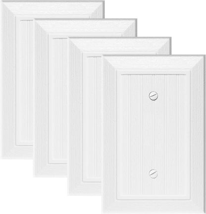 Modern Decorative Wall Plate Switch Plate Outlet Cover, Vintage Retro Wood Grain Design(Single Blank-4 Pack, White)