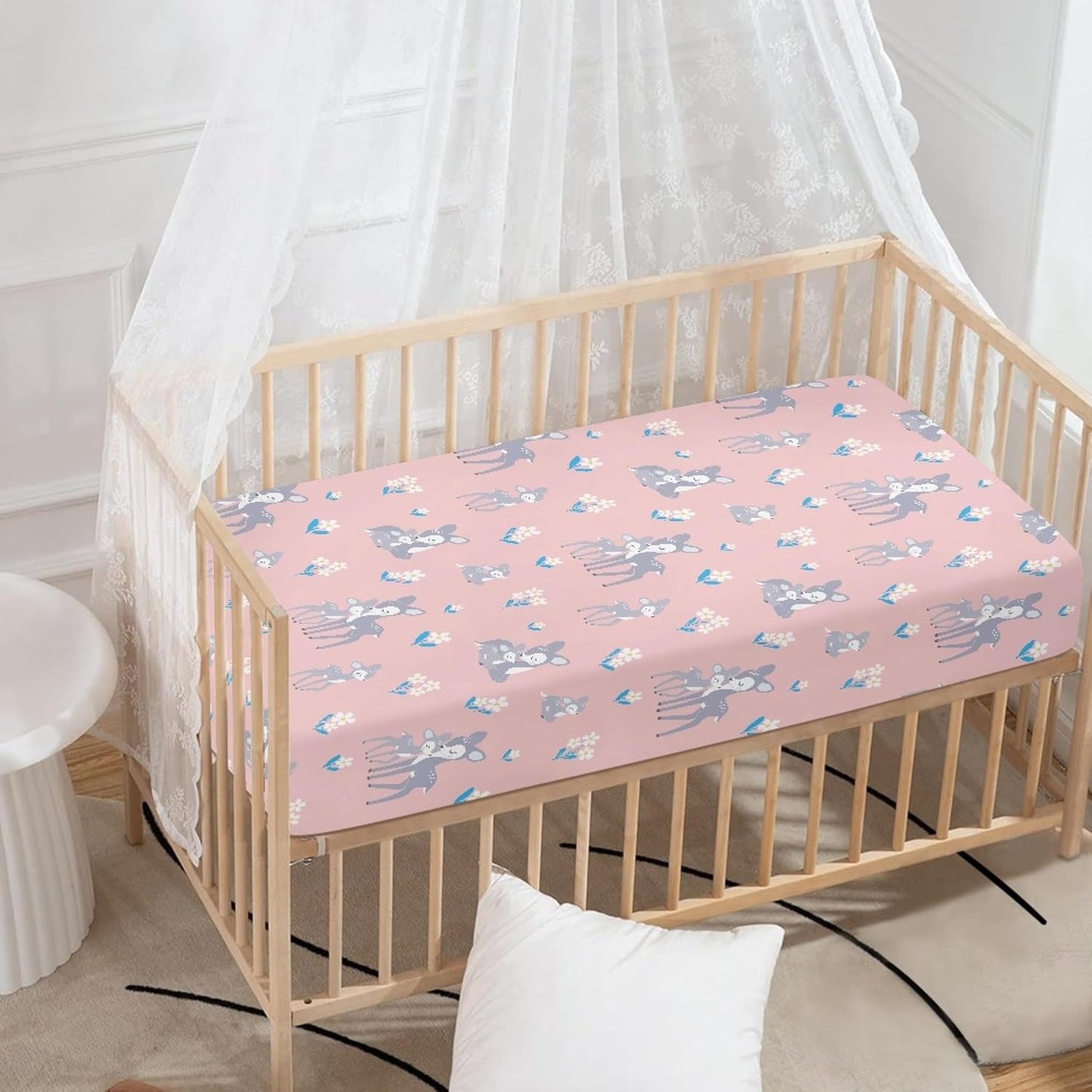 Cute Vintage Fawn Fitted Crib Sheet Animals Baby Crib Sheet Fit Standard Crib and Toddler Mattress,Crib Mattress Sheets for Boys Girls 28"x52"