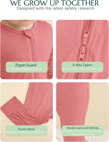 Jimonda Baby Romper Boys Girls Bamboo Pajamas 2-Way Zipper Footless Unisex Long Sleeve Sleepers Sleep and Play 0-24 Months