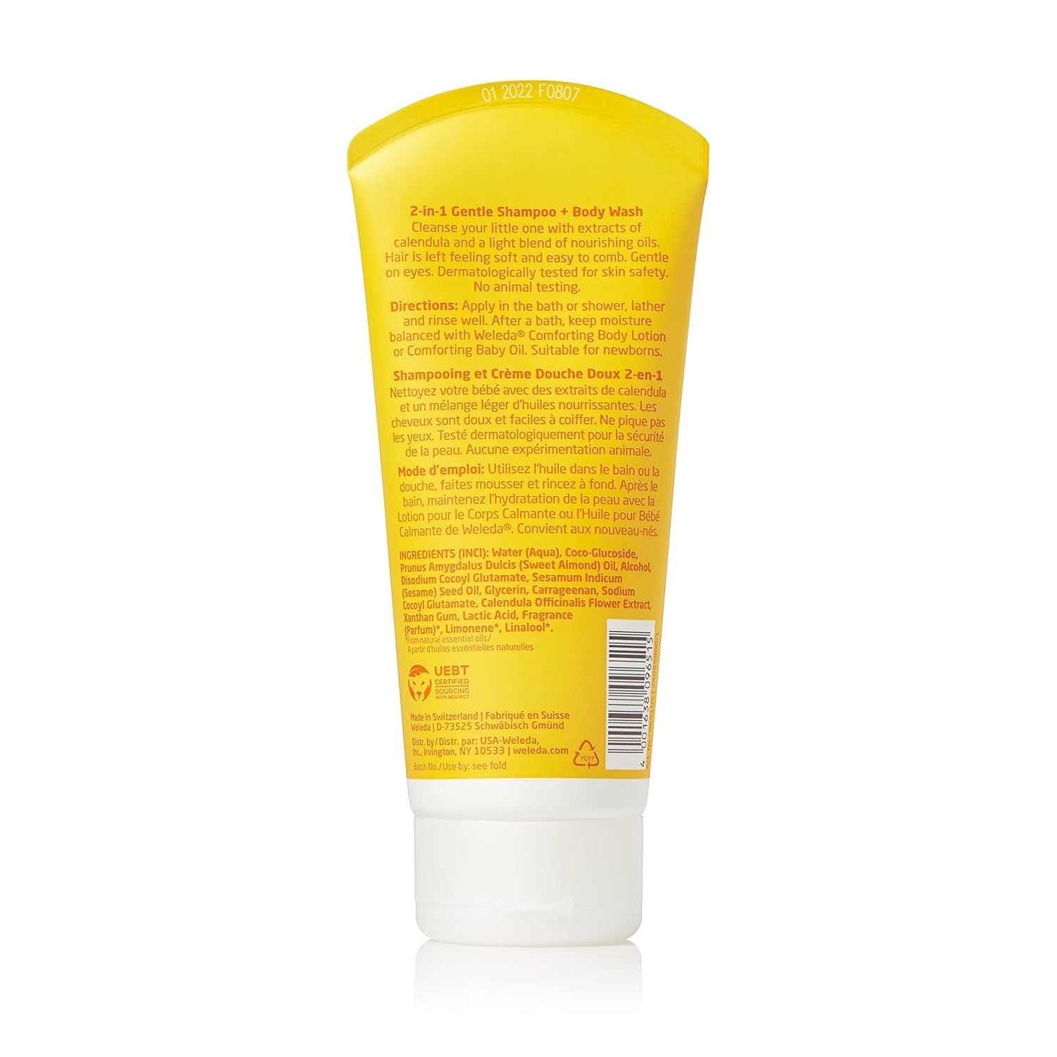 Weleda Baby Calendula 2-in-1 Gentle Shampoo and Body Wash, 6.8 Fluid Ounce, Plant Rich Cleanser