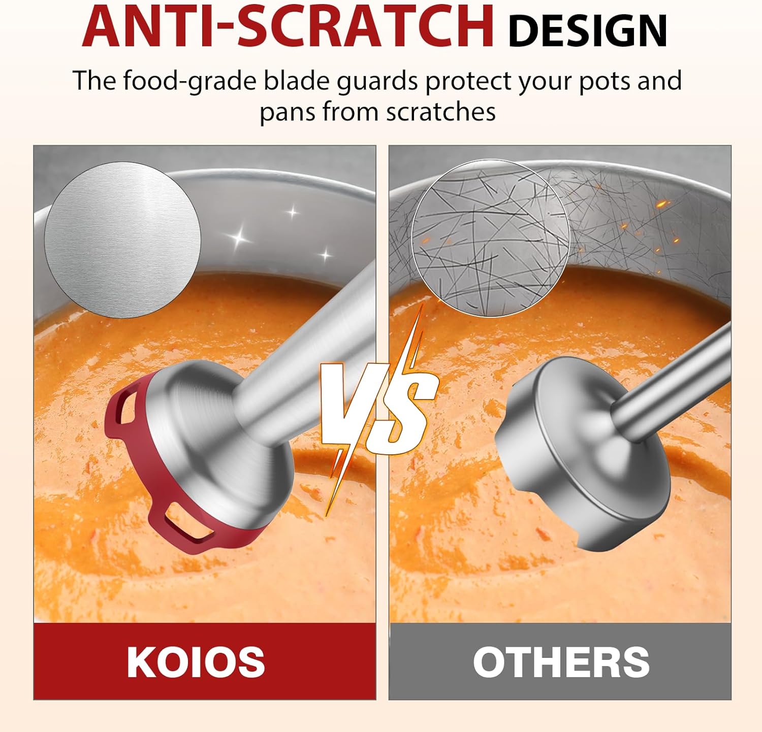 KOIOS Immersion Blender, 1000W Anti-scratch 3-in-1 Hand Blender, Upgraded 12 Speed Stainless Steel