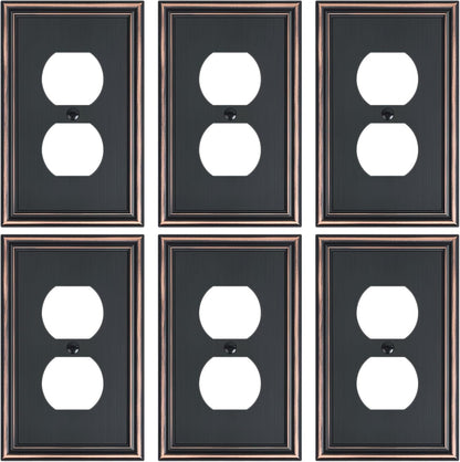 6-Pack Single Duplex Outlet Cover Plate, Decorative Aged Bronze Switch Plates and Outlet Covers, Metal Wall Plates for Electrical Outlets, 1 Gang Receptacle Cover, Corrosion Resistant