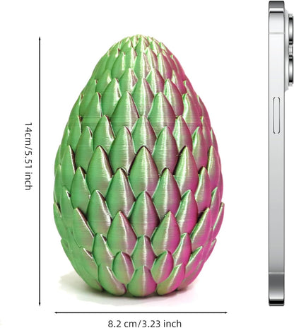 3D Printed Flying Dragon in Egg - 3 Colors Surprise Egg with Flexible Winged Dragon Inside, Mystery Beautiful Fidget Toy, Birthday Gift, Desk Figure Decor (Green Pink Gold)