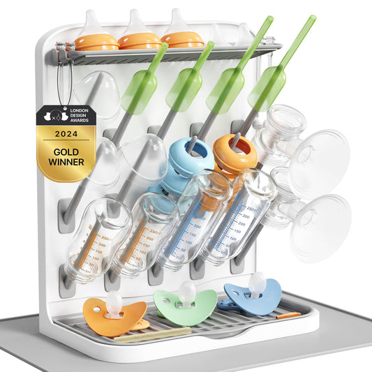 Lifewit 15-Hooks Baby Bottle Drying Rack with Drain Mat for Countertop