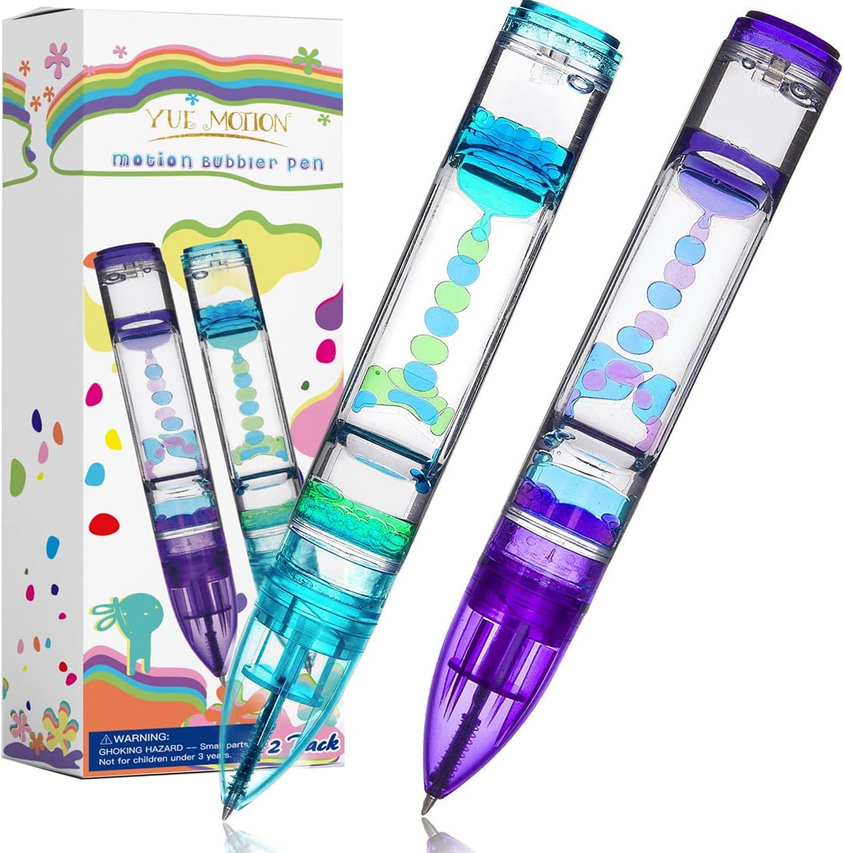 YUE MOTION Liquid Motion Bubbler Pens - Sensory Toy Pens for Classroom-Fidget Pens for Kids and Adults-Colorful Timer Pens for Stress and Anxiety Relief-2 Pack