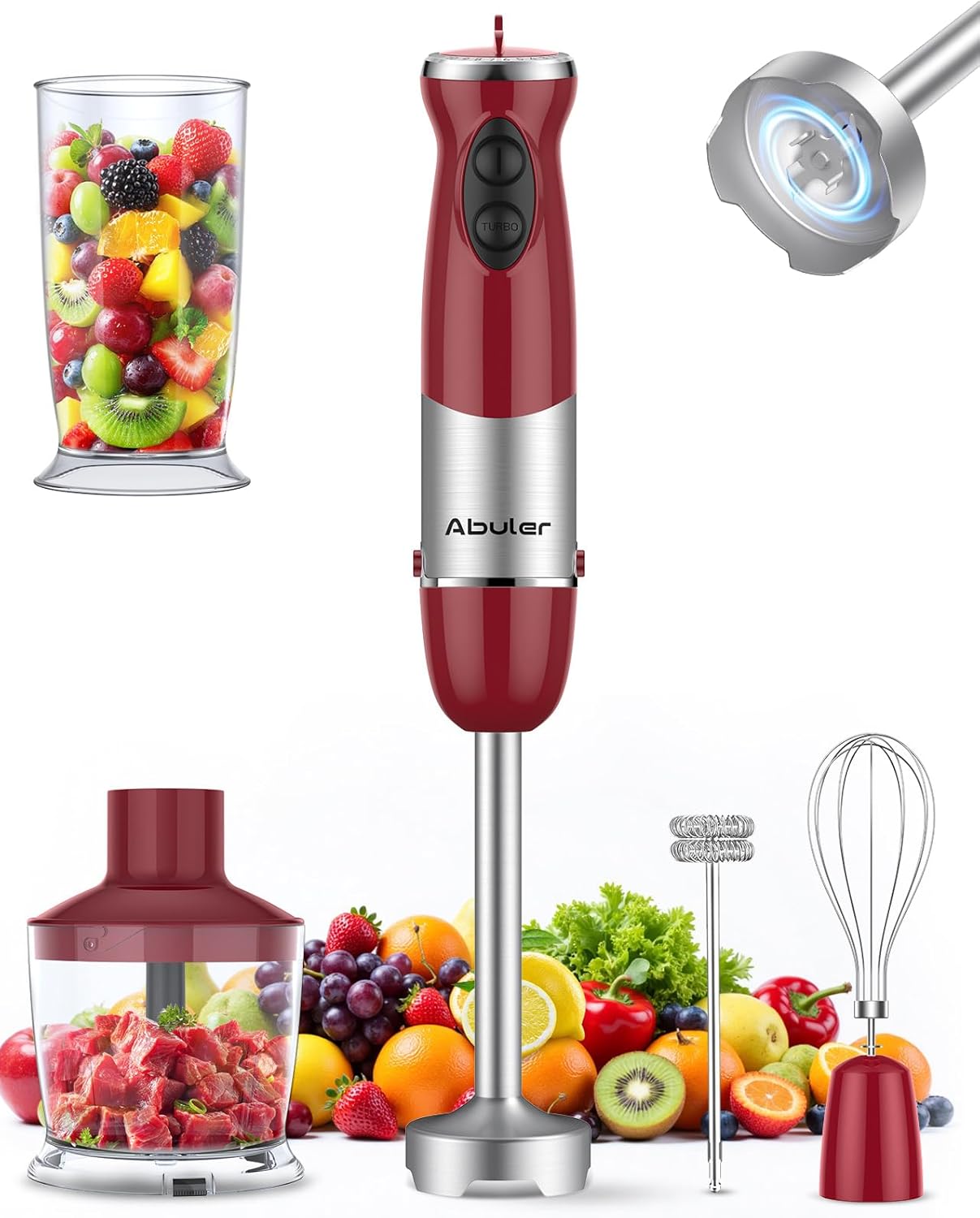 Immersion Blender Handheld 1000W 5 in 1 Corded Stick Hand Blender Kitchen with 12 Speed, BPA-Free