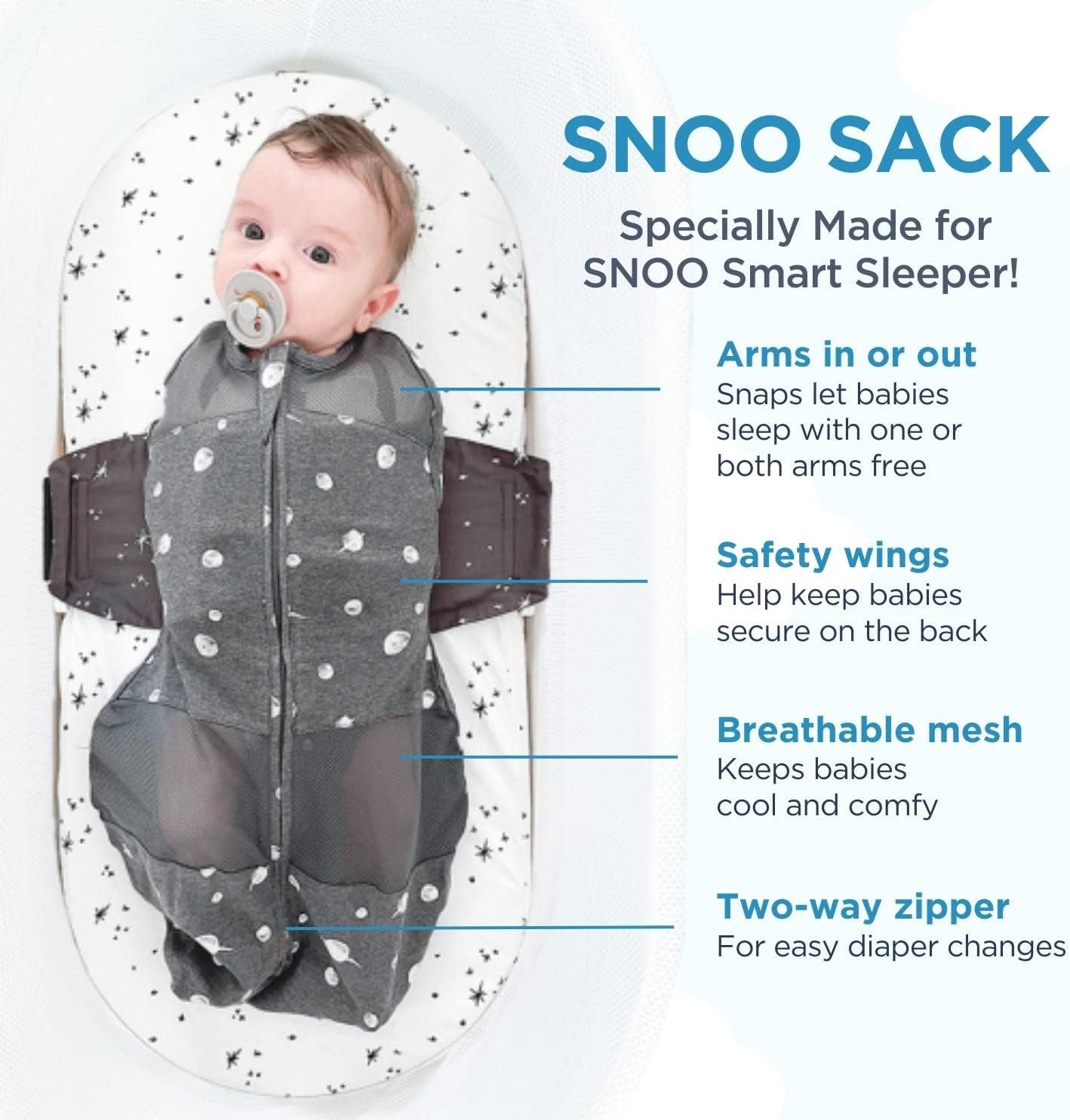 Happiest Baby SNOO Sleep Sack - 100% Organic Cotton Baby Swaddle Blanket - Doctor Designed Promotes