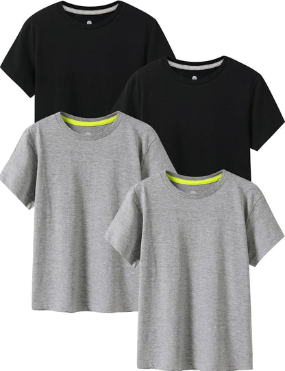 LAPASA Kids T-Shirts Short Sleeve (4 Pack) 100% Cotton Plain Top Tees Boy & Girl Unisex Toddler Children Tie Dye Summer K01