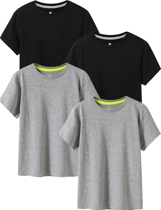 LAPASA Kids T-Shirts Short Sleeve (4 Pack) 100% Cotton Plain Top Tees Boy & Girl Unisex Toddler Children Tie Dye Summer K01