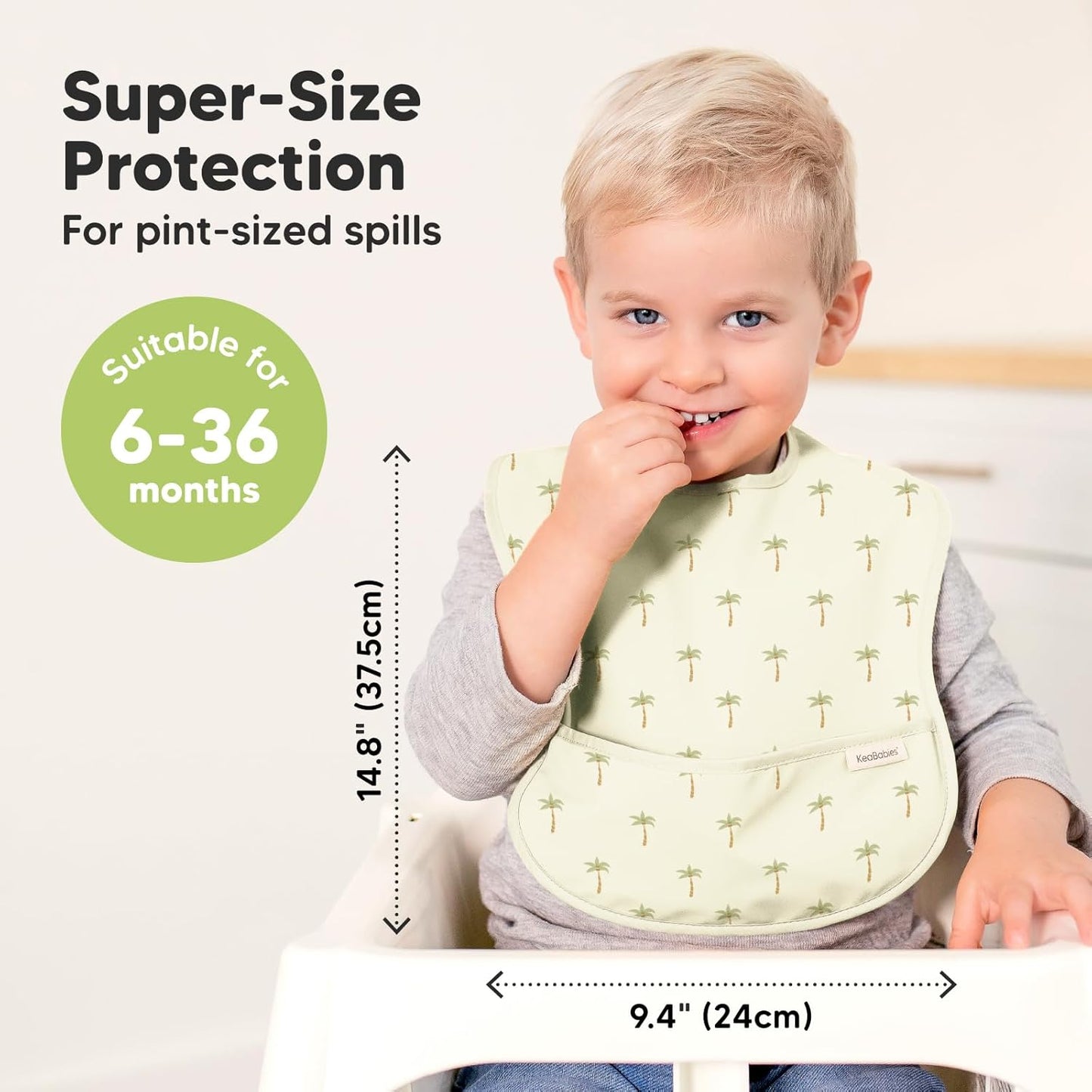 3-Pack Waterproof Baby Bibs for Eating - Lightweight Toddler Feeding Bibs with Large Food Catcher, Mess Proof, Food-Grade Baby Eating Essentials, Easy to Put On & Clean (Roarsome)