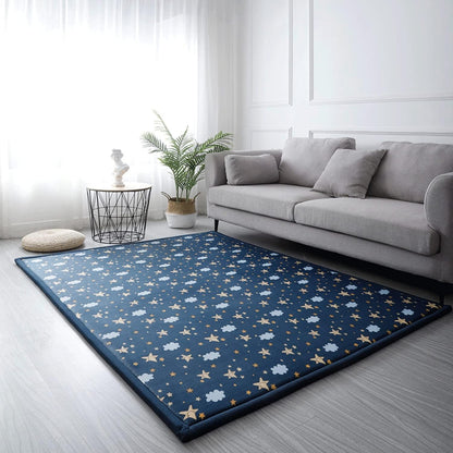 Loartee Coral Velvet Area Rug - 1" Thick Memory Foam Baby Play Mat, Washable Toddler Carpet, Home Decor for Living Room, Nursery, Kids Bedroom, Starry Blue, 5'11"x6'7"