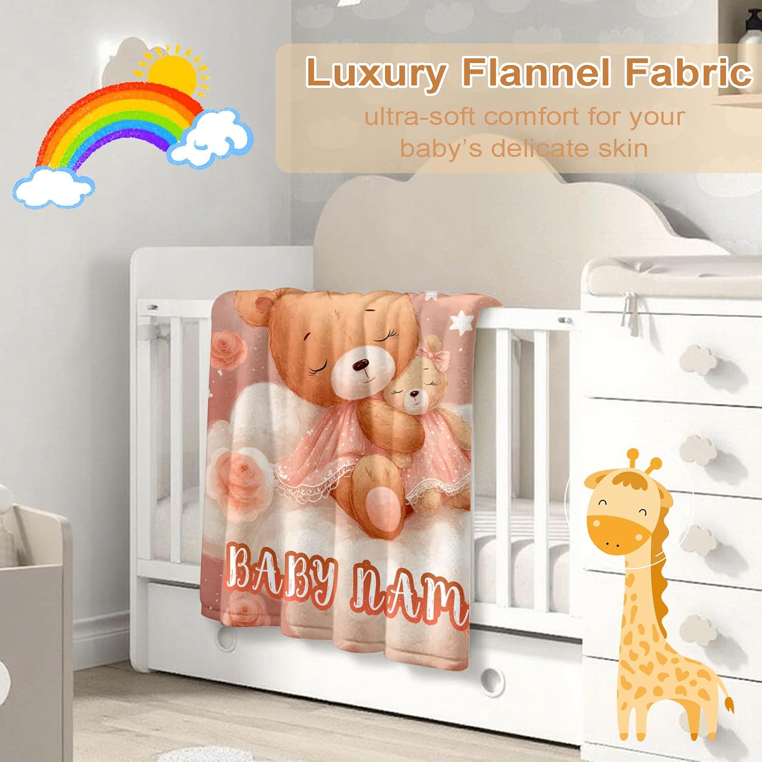 Ship Next Day, Personalized Baby Blanket – Printed in USA, Custom Baby Blanket for Boys & Girls