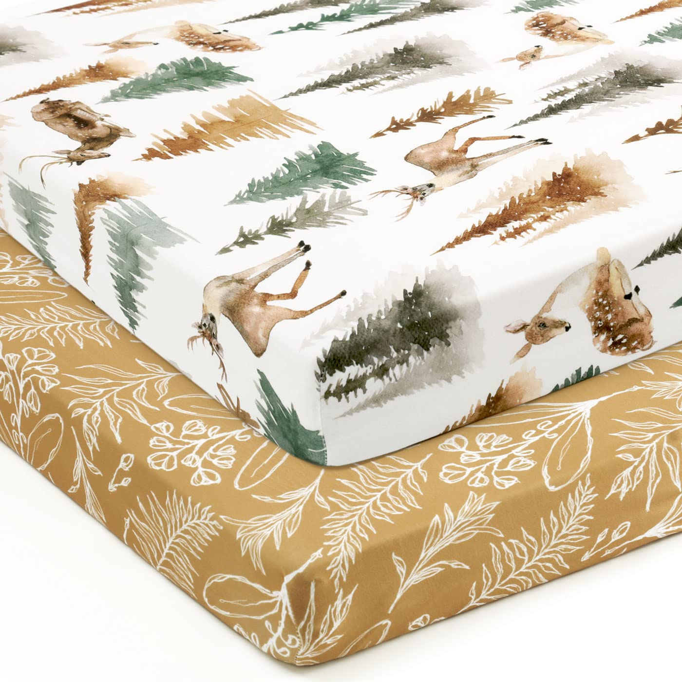 Stretchy Ultra Soft Jersey Knit Fitted Pack n Play Sheets Set 2 Pack, Portable/Mini Crib Sheets