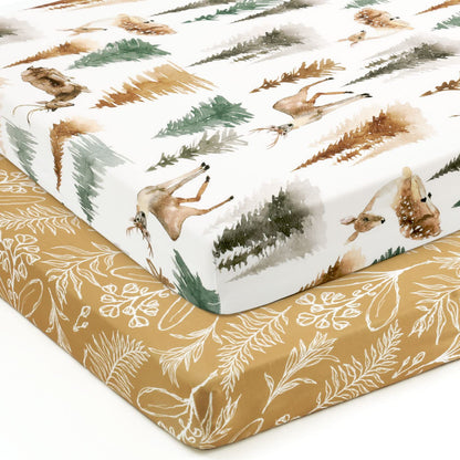 Stretchy Ultra Soft Jersey Knit Fitted Pack n Play Sheets Set 2 Pack, Portable/Mini Crib Sheets