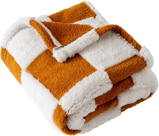 Fleece Baby Blanket for Boys 3D Checkerboard Design, Warm Cozy and Fluffy Infant Newborn Toddler Small Receiving Blankets for Crib Stroller, 30x40 Inches, Brown