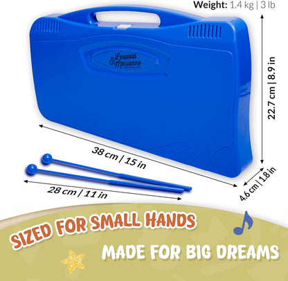 Leopold & Marianne | Xylophone for Kids Ages 5-9 | Kids Musical Instrument | Glockenspiel 25 Notes Chromatic | Color Metal Keys | Music Book Included, Play-Along Videos, Blue Carry Plastic Case