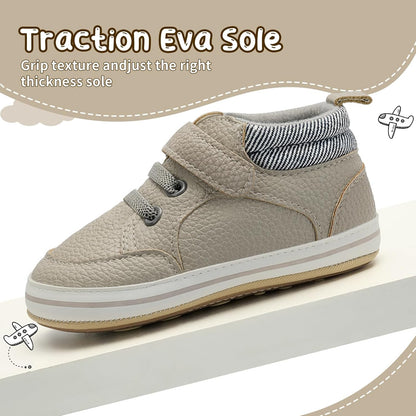 Baby Boys Girls Non-Slip Rubber Sole High-Top PU Leather Infant Sneakers Toddler Crib First Walker Shoes