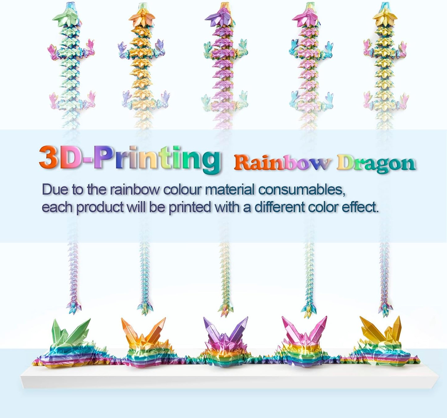 Large 30" 3D Printed Dragon,Articulated Crystal Dragon,3D Dragon Toy,Dragon Collection, Executive Desk Decor (Black-Red)