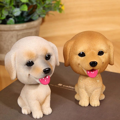 Resin Bobbing Head Dog Figurines Mini Bobblehead Puppy for Home Office Desk Car Dashboards Decor Ornaments (Labrador)