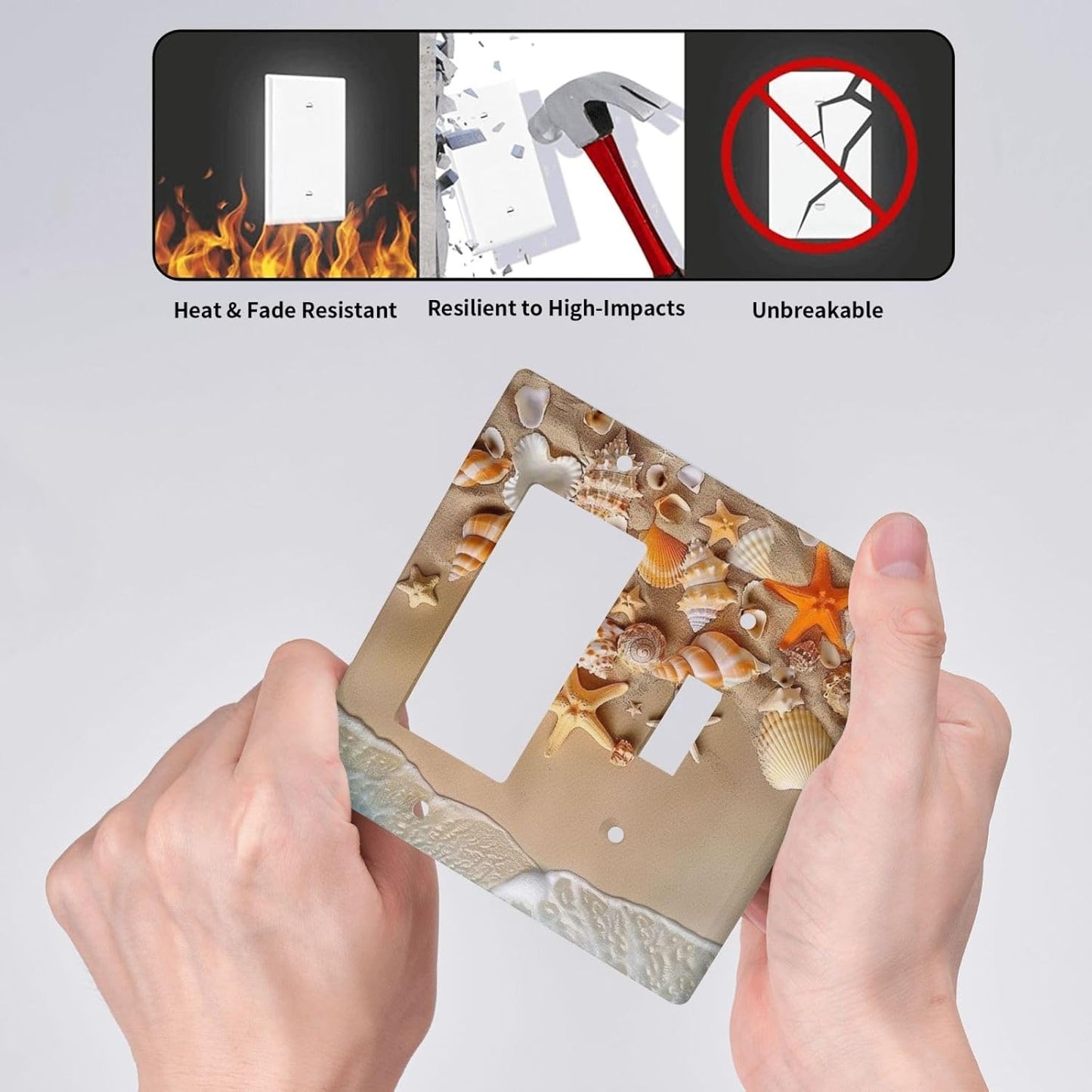 Decorative Outlet Covers Beachy Sea Ocean Seashell Starfish 2 Gang 1 Gang Wall Plate Cover Single Toggle Rocker Combo Light Switch Cover Plate Face Plate for Bedroom Home Decor