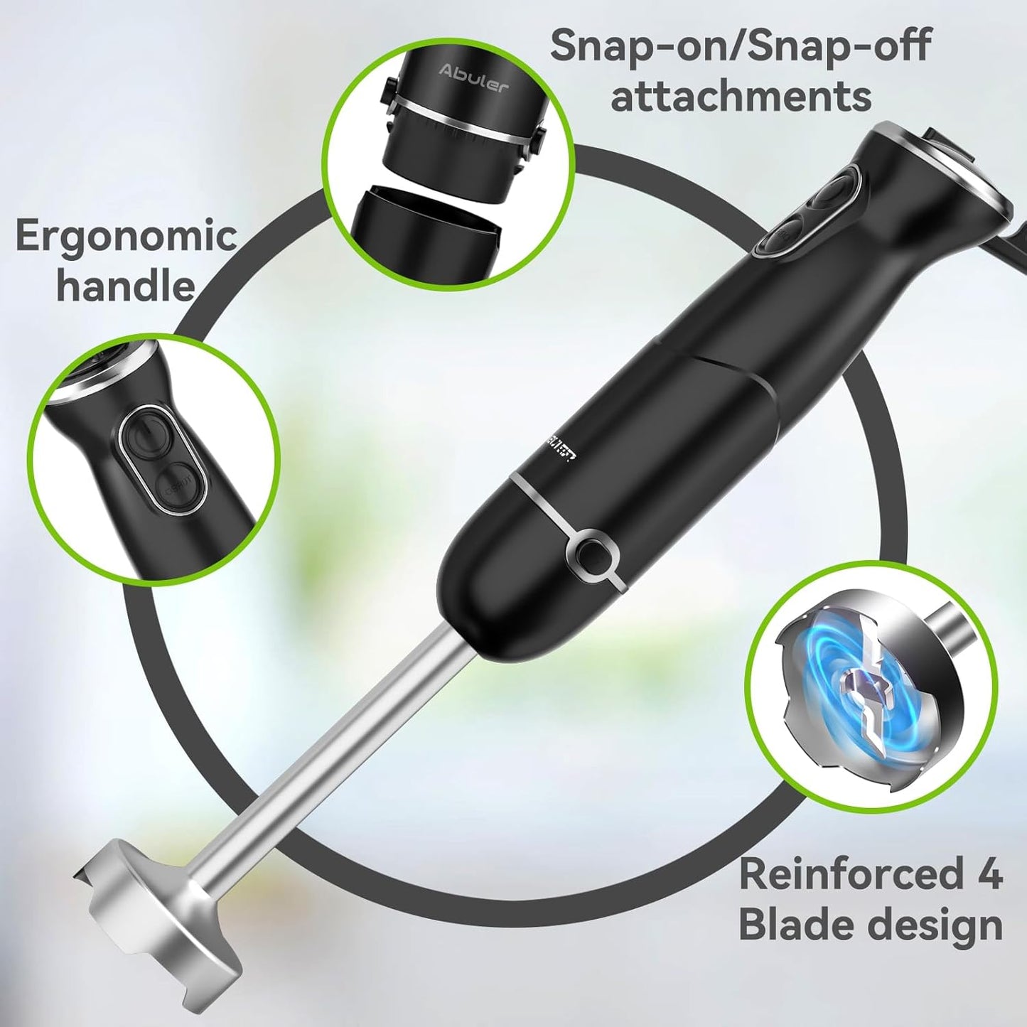 Immersion Blender Handheld Hand Blender, 1000W 5 in 1 Hand Mixer Stick, BPA-Free 12 Speed Handheld