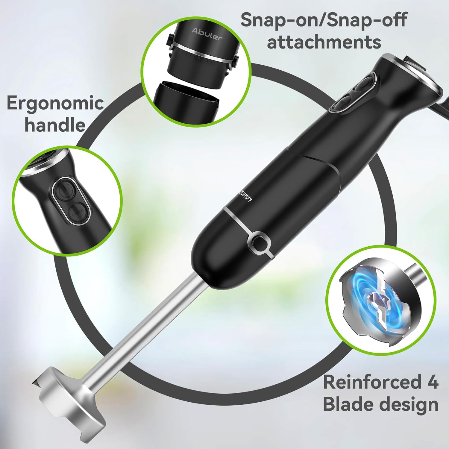 Immersion Blender Handheld Hand Blender, 1000W 5 in 1 Hand Mixer Stick, BPA-Free 12 Speed Handheld