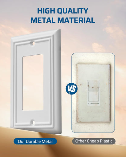 DEWENWILS Decorator Outlet Covers, White Metal Light Switch Cover Plates, 4.92" x 3.14" Decorative Outlet Wall Plates, Switch Plate Covers for Home Decor, 2 Pack