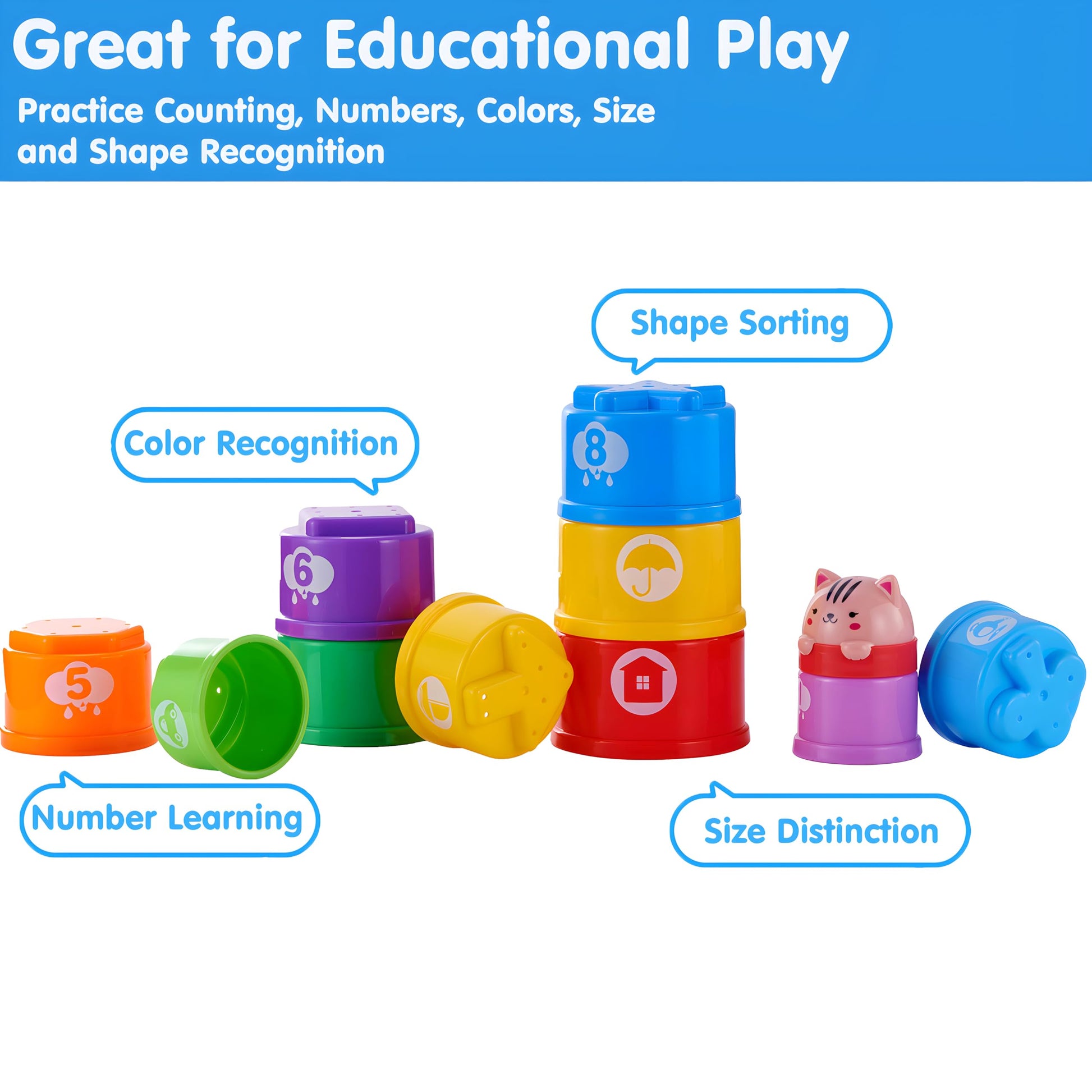 Wanonoo Stacking Cups Baby Toy Set, Nesting Stacking Toys for Toddlers 1-3 Montessori Toys for 1