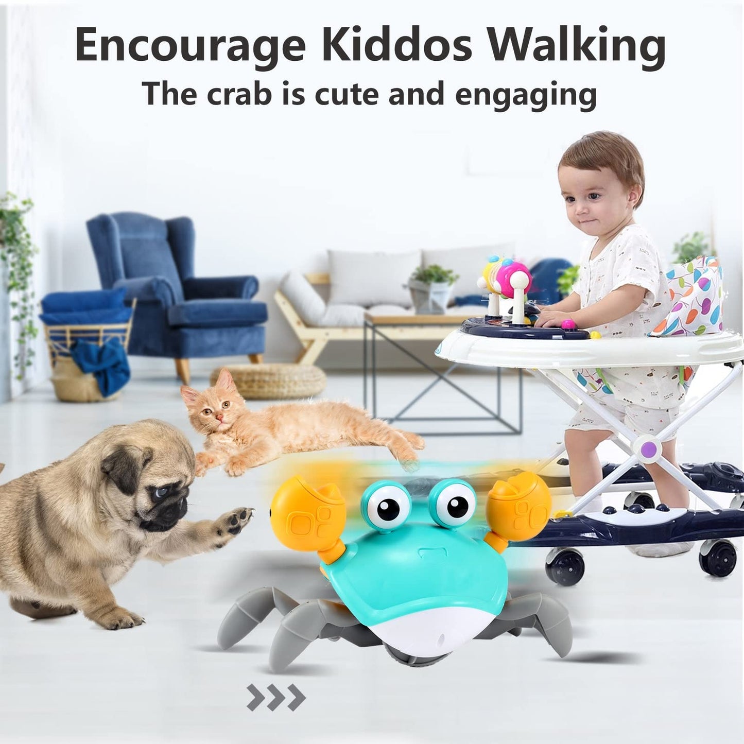 control future Crawling Crab Toy for Little Ones, Tummy Time Toy with Music and Lights, Interactive