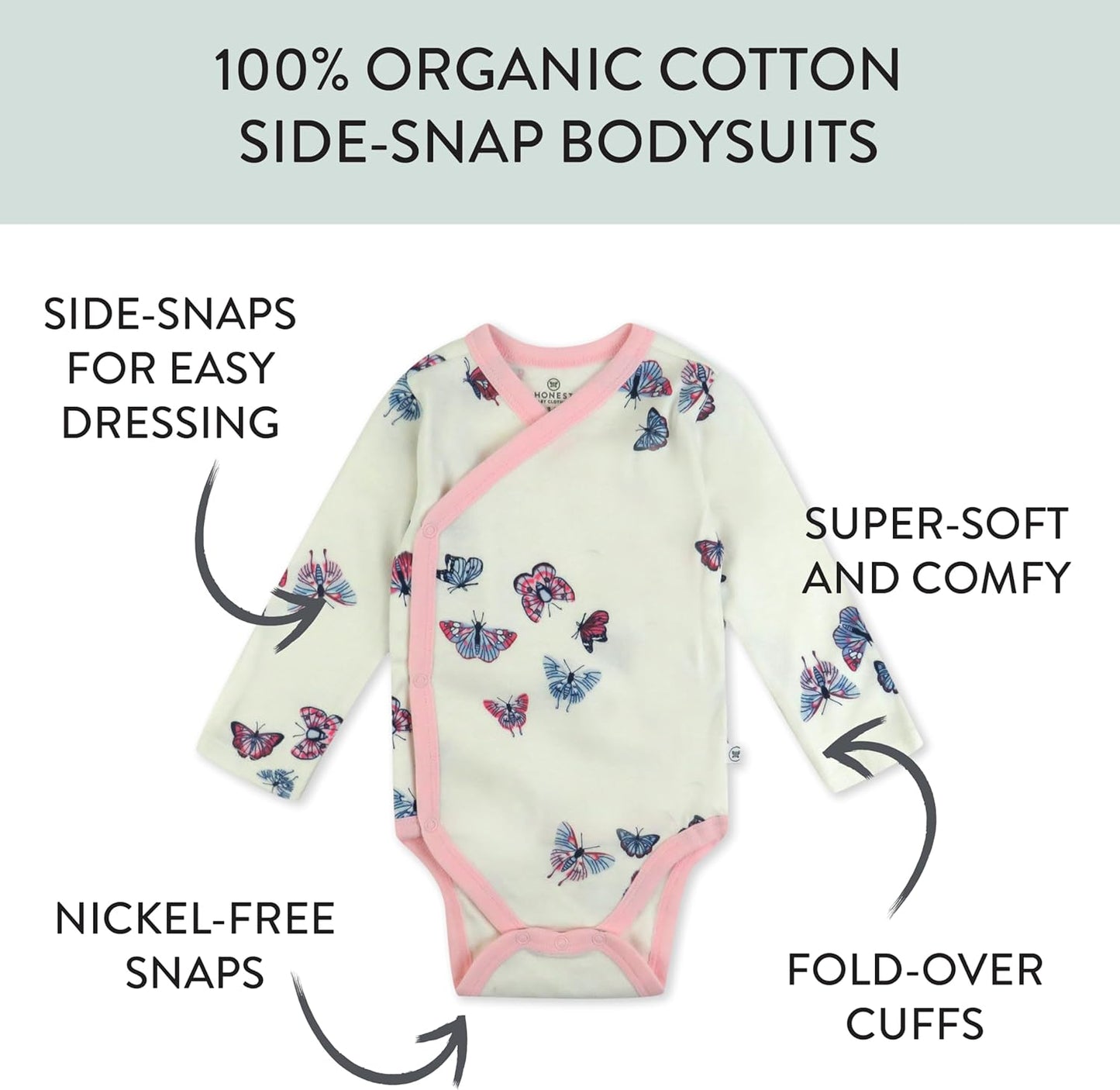 HonestBaby unisex-baby 3-pack Long Sleeve Side-snap Kimono Bodysuits Organic Cotton for Infant Baby Boys, Girls, Unisex