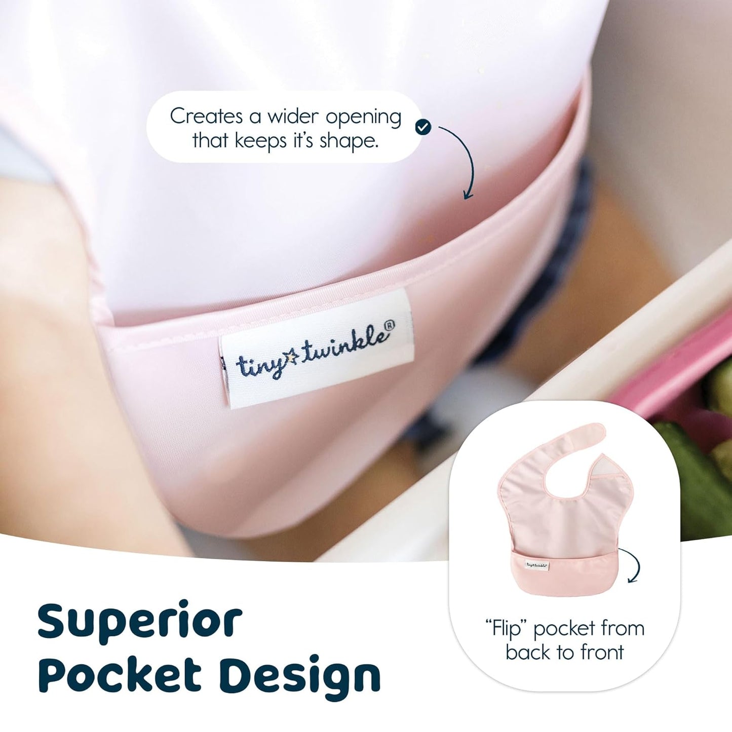 Tiny Twinkle Mess Proof Baby Bibs for Eating - Waterproof, Wipeable Bibs - Toddler Bibs - Travel