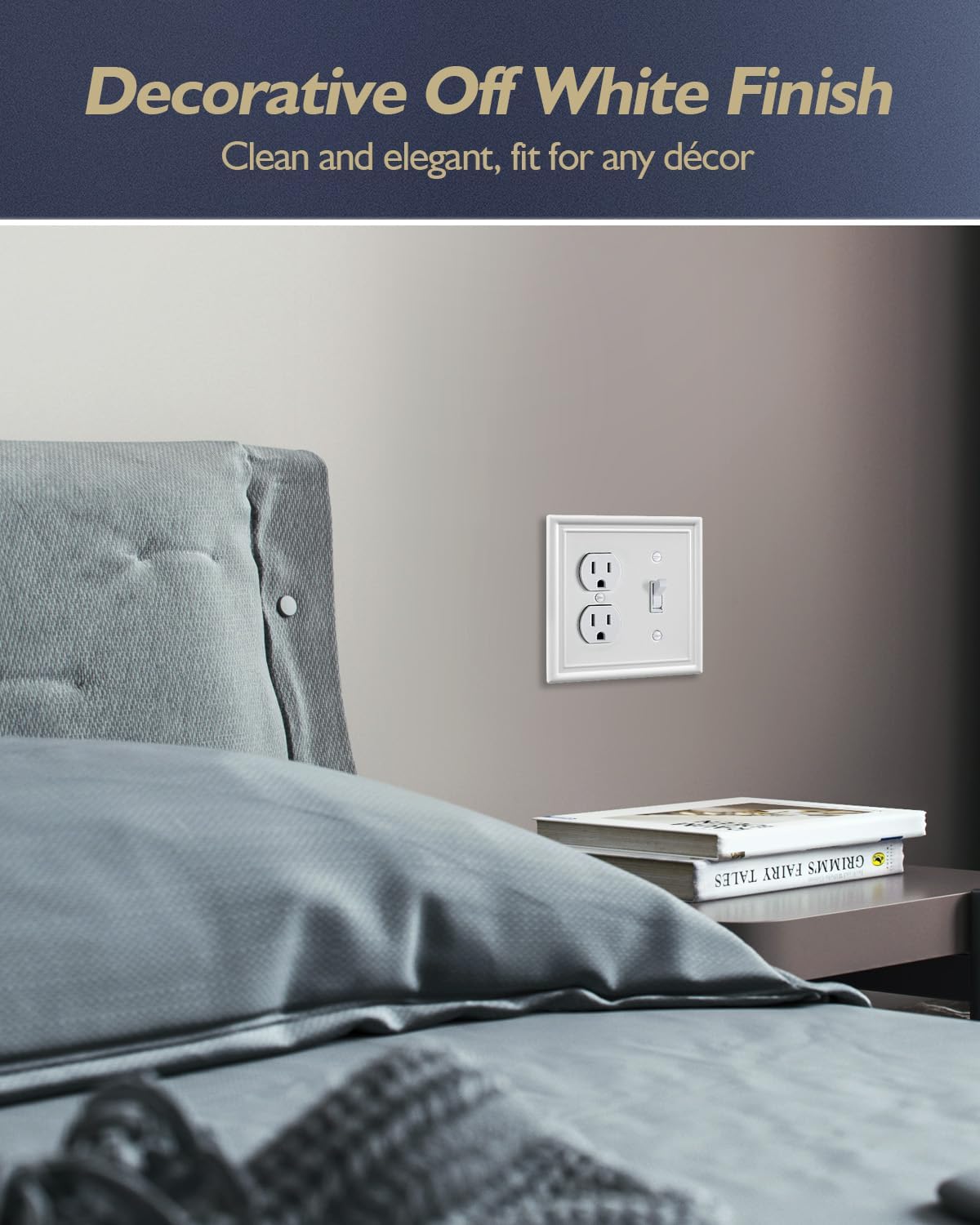 2-Pack Combination 1 Toggle/1 Duplex Wall Plate, Metal Light Switch Cover Plate, Off White, 4.96''*4.88'', Midsize