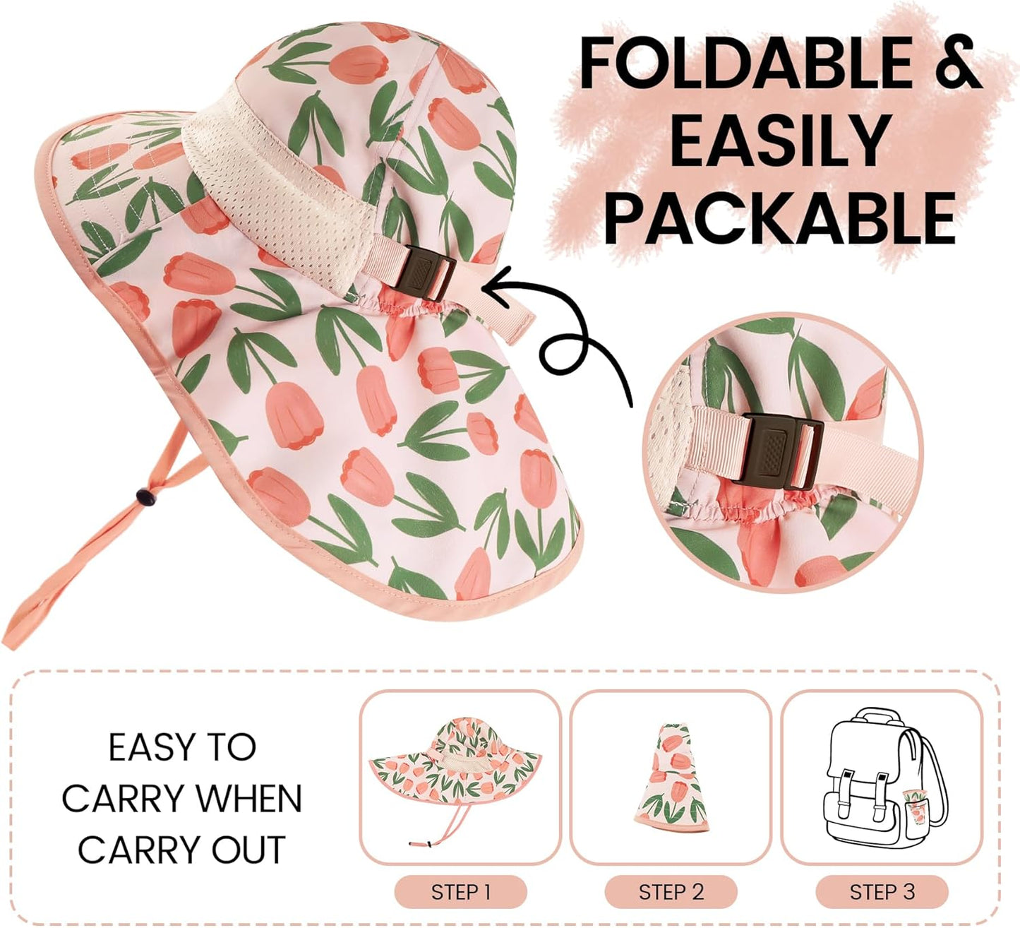 Baby Sun Hat with Neck Flap for Sun Protection Toddler Beach Hat UPF 50+ Outdoors 0-6 Years Boys Girls